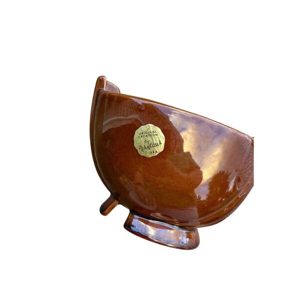 Vintage Frankoma Brown Ceramic Planter Swoosh Detail - Picture 3 of 5